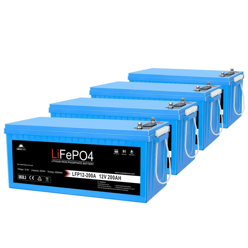 SunGoldPower 12V 200Ah LiFePO4 Deep Cycle Battery with Bluetooth and Self-Heating, IP65
