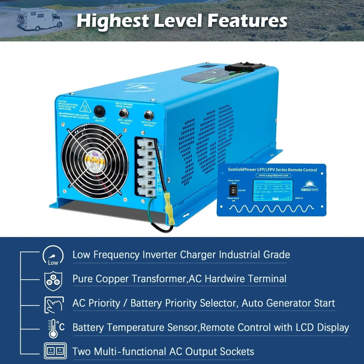 SunGoldPower 6000W DC 48V Split Phase Pure Sine Wave Inverter with Charger UL1741 Standard