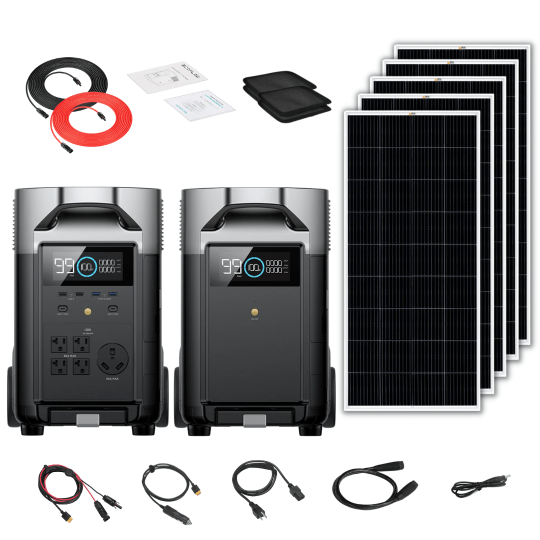 EcoFlow DELTA Pro Solar Generator Kit, 7200Wh, 3600W, with Extra Battery and 200W Rigid Solar Panels