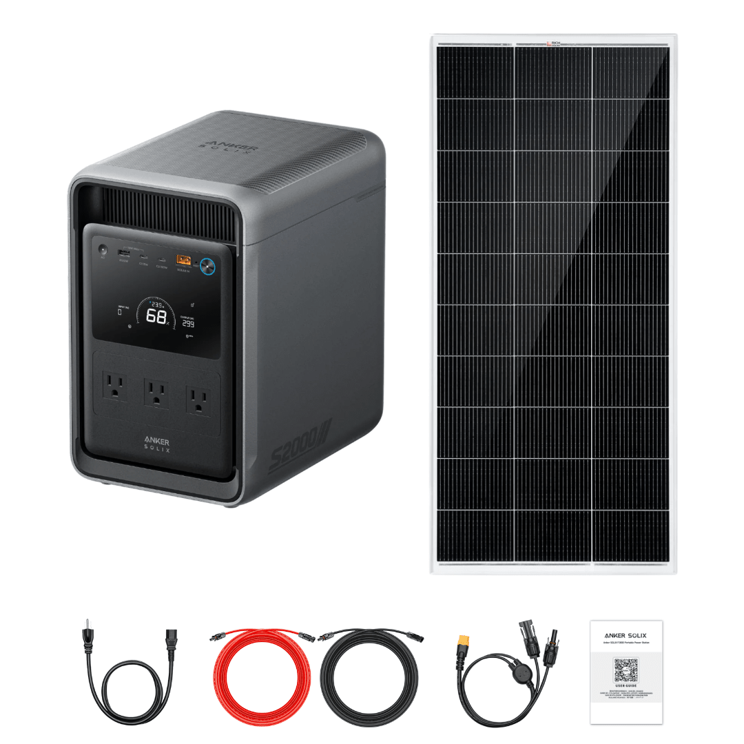 Anker SOLIX S2000 Portable Power Station with Solar Panel Bundle Options