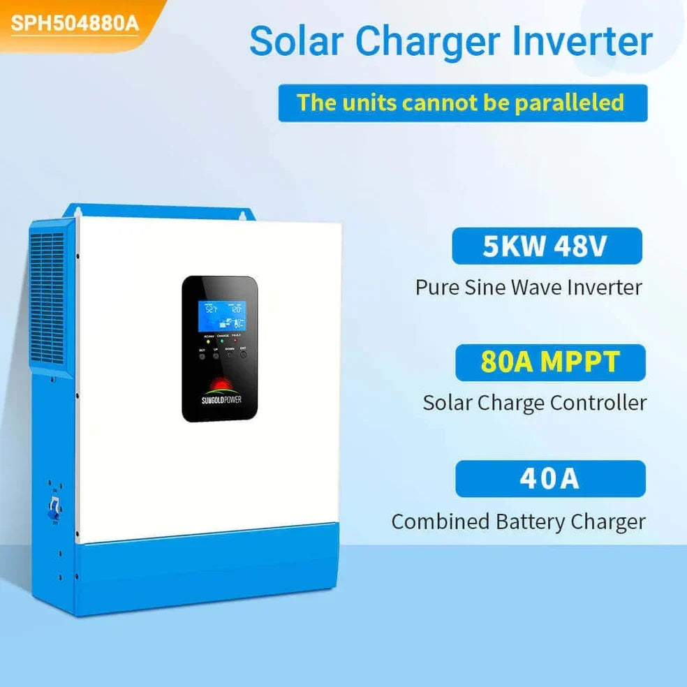 SunGoldPower 5000W 48V Solar Inverter with 48V 100Ah Server Rack Battery