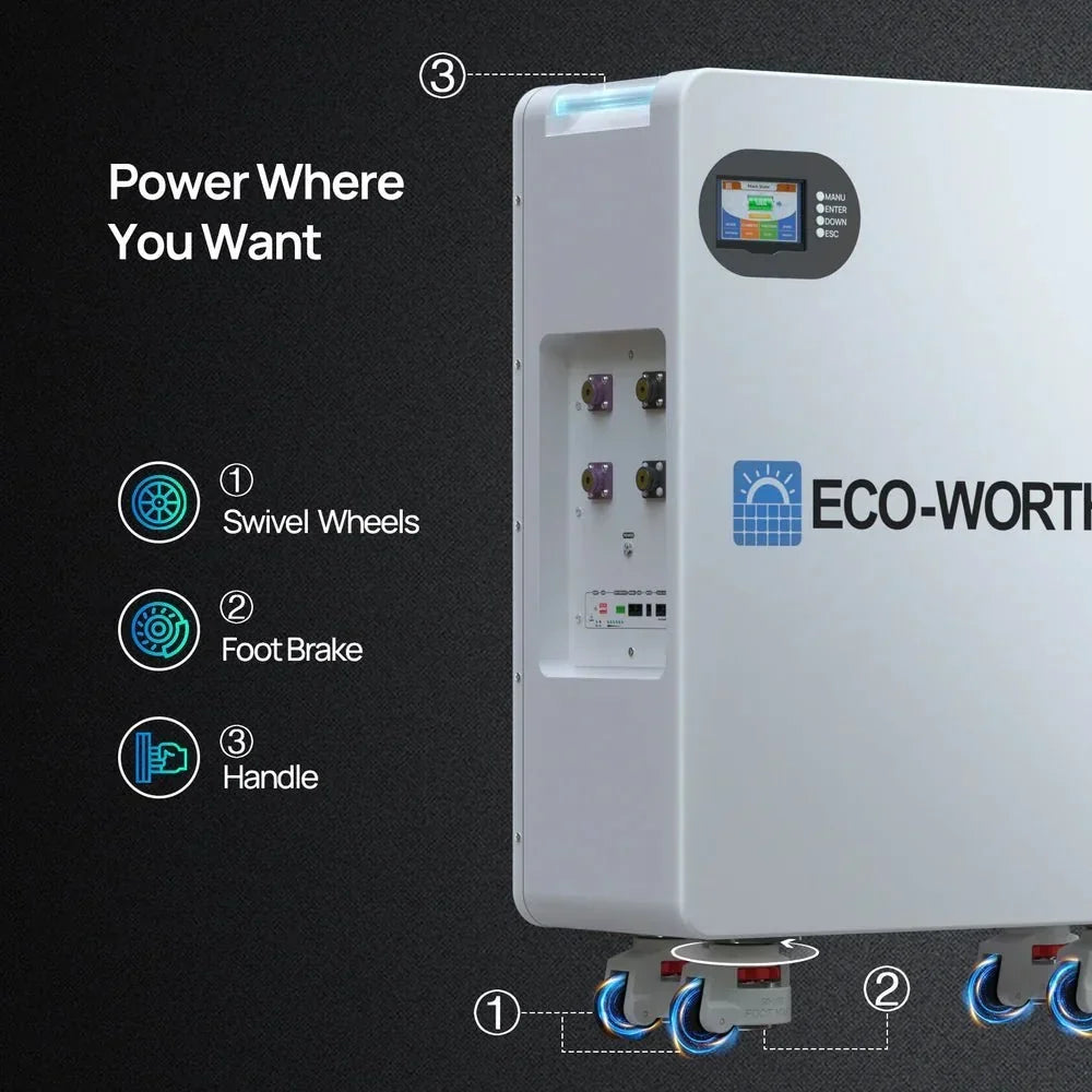 ECO-WORTHY 51.2V 280Ah LiFePO4 Floor-Standing Battery with 4 Nylon Wheels