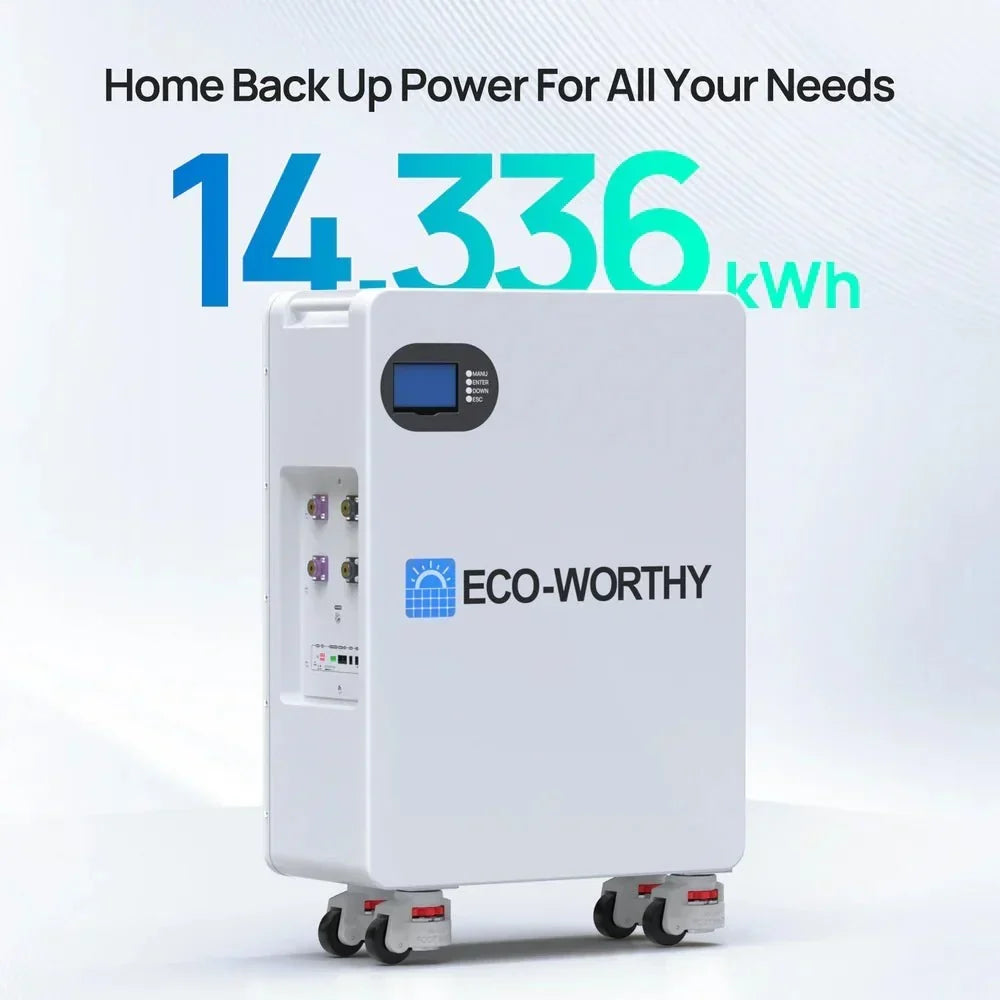 ECO-WORTHY 51.2V 280Ah LiFePO4 Floor-Standing Battery with 4 Nylon Wheels