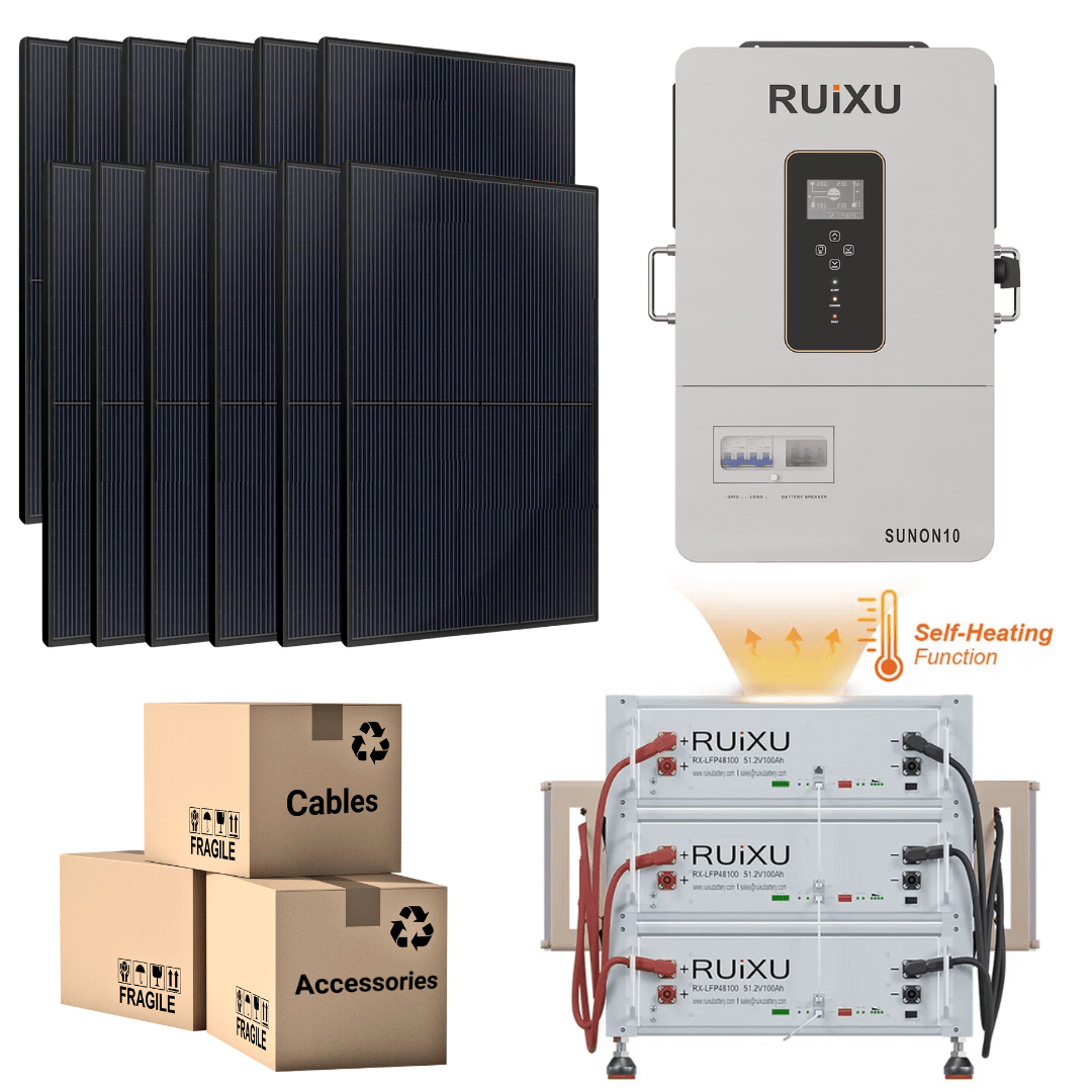 PRO 48V Solar Kit with 10.24-20.48kWh Self-Heating Battery Bank, 10kW Hybrid Inverter and 410W Solar Panels