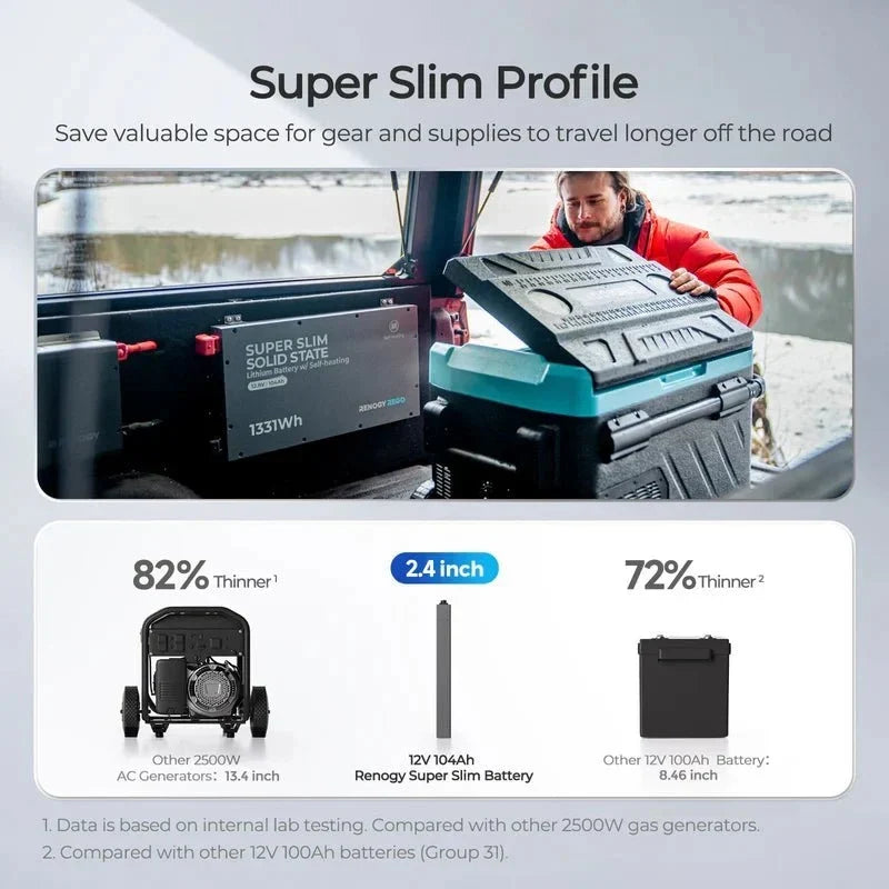 Renogy REGO 12V 104Ah Super Slim LiFePO4 Battery with Self-Heating