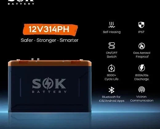 SOK Battery 12V 314Ah LiFePO4 Battery with Built-in Heater and Bluetooth