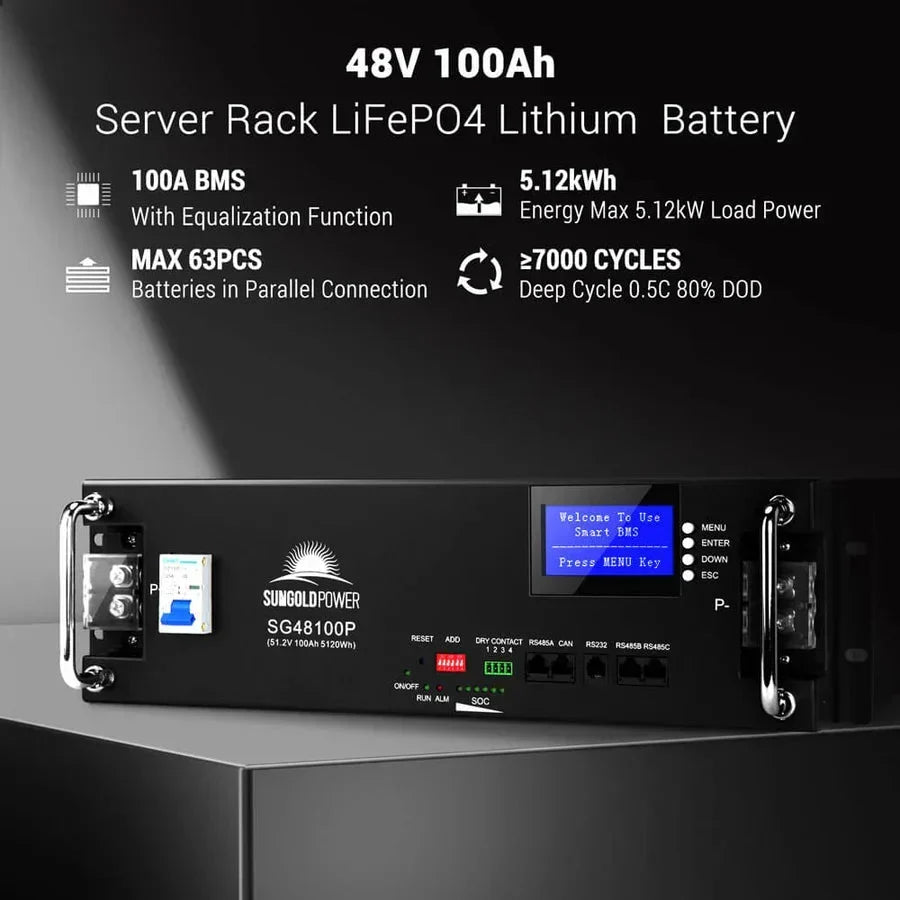 SunGoldPower 48V 100Ah Server Rack LiFePO4 Battery