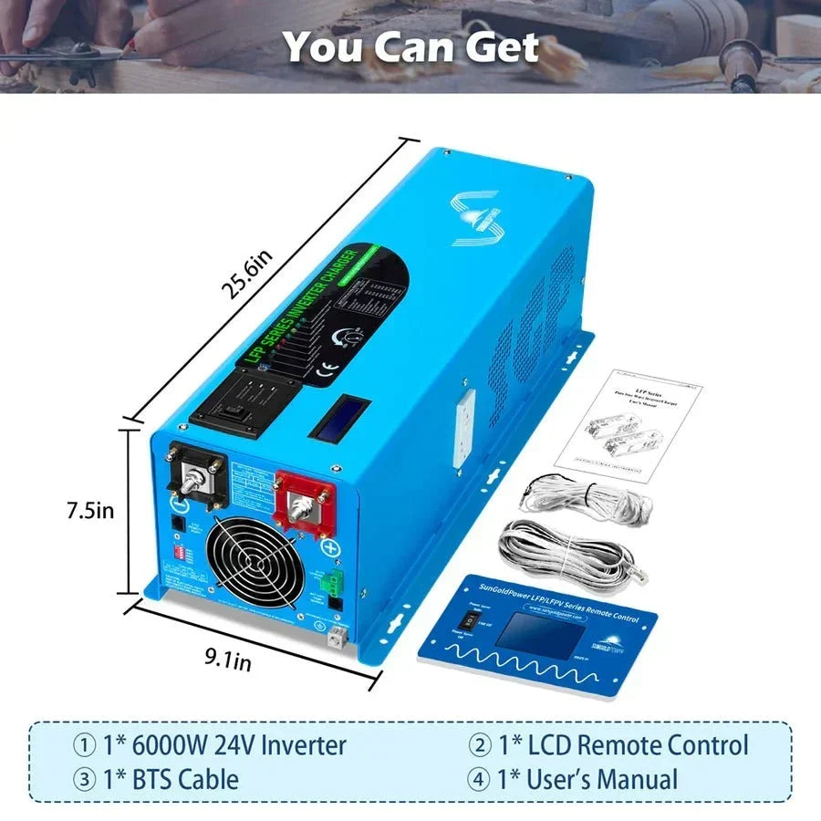 SunGoldPower 6000W DC 24V Split Phase Pure Sine Wave Inverter with Charger