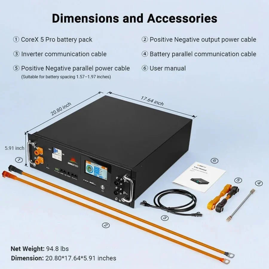 SunGoldPower CoreX 5 Pro Server Rack 48V 100Ah Residential Energy Storage Battery Pack