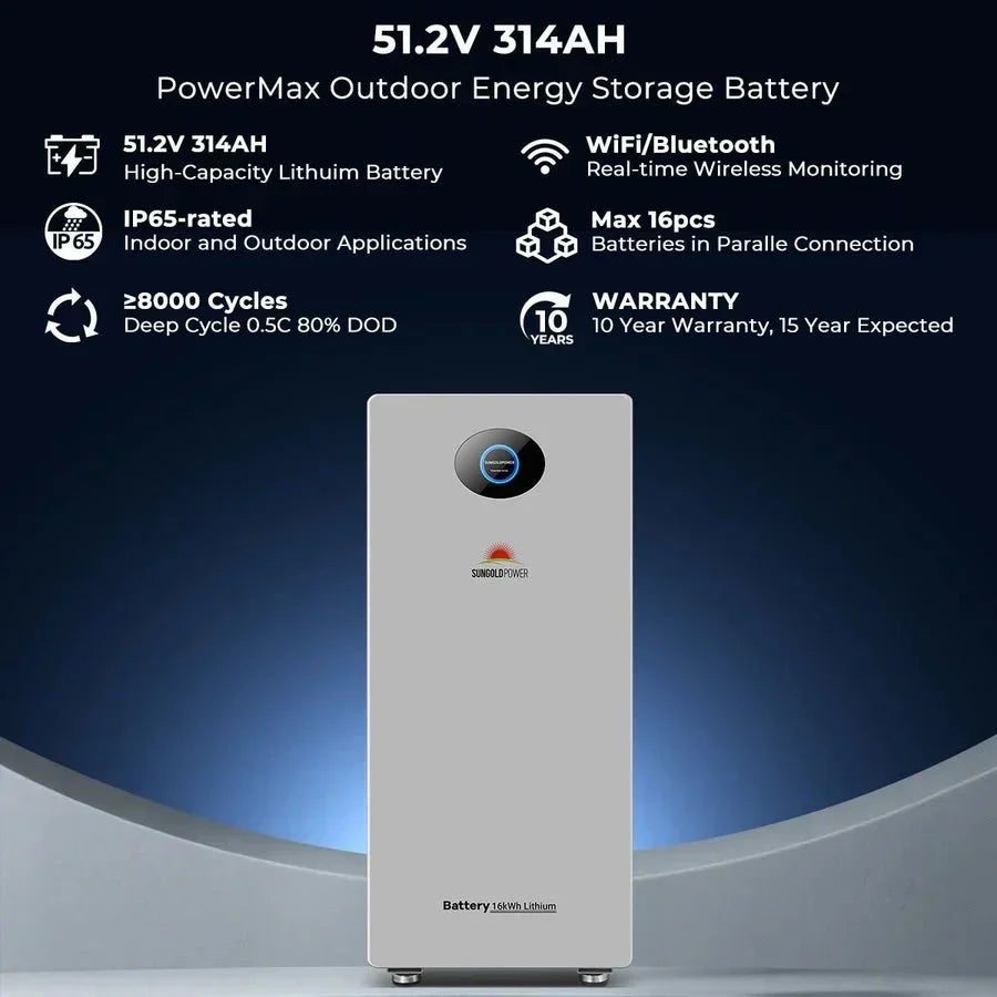 SunGoldPower PowerMax 51.2V 314Ah Outdoor Energy Storage Battery UL1973 and UL9540A