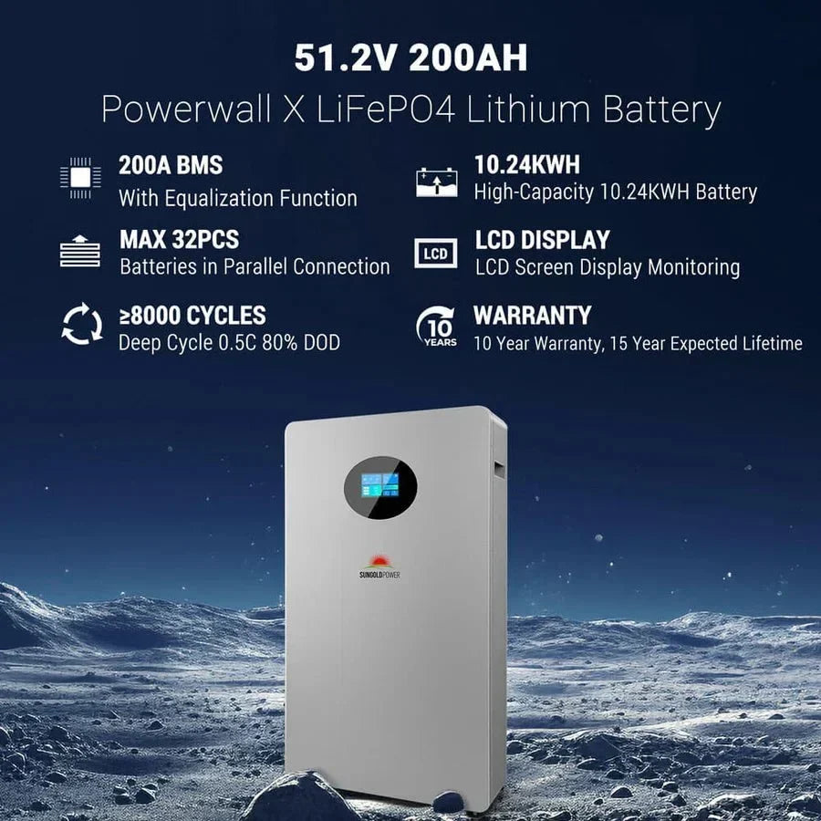 SunGoldPower Powerwall X 51.2V 200Ah LiFePO4 Battery